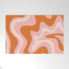 Liquid Swirl Retro Abstract Pattern in Pink Orange Cream Welcome Mat