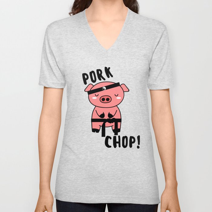 Karate Funny Martial Arts Pig Pork Chop Barbecue Dad Joke Gifts V Neck T Shirt