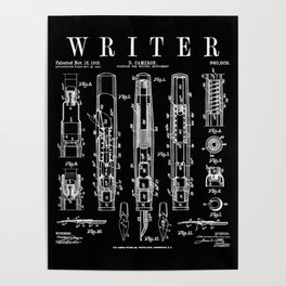 Writer Author Novelist Fountain Pen Bookish Vintage Patent Poster