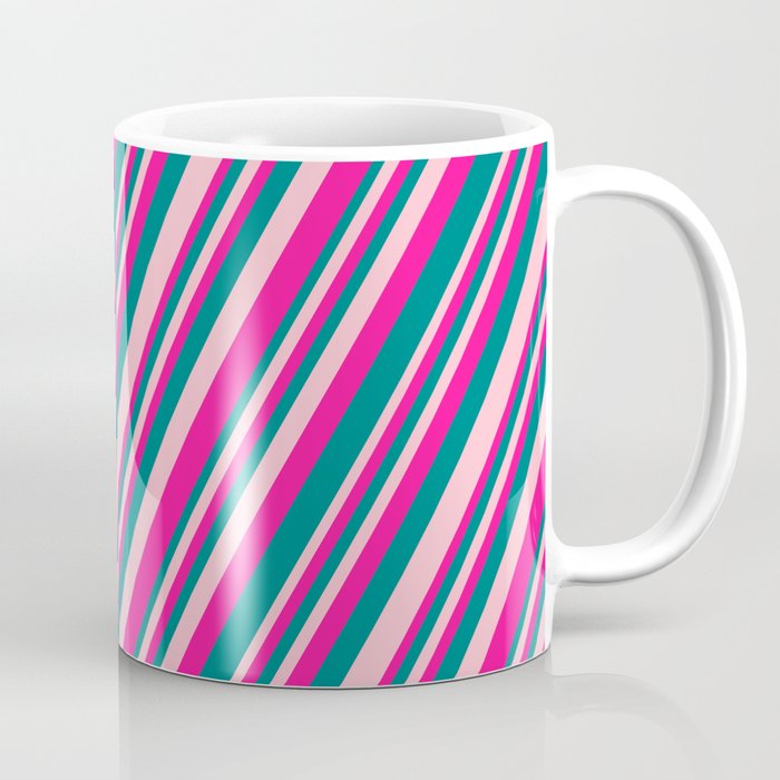 Pink, Deep Pink, and Teal Colored Striped Pattern Coffee Mug