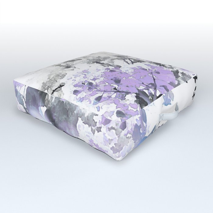 Watercolor Floral Lavender Teal Gray Outdoor Floor Cushion