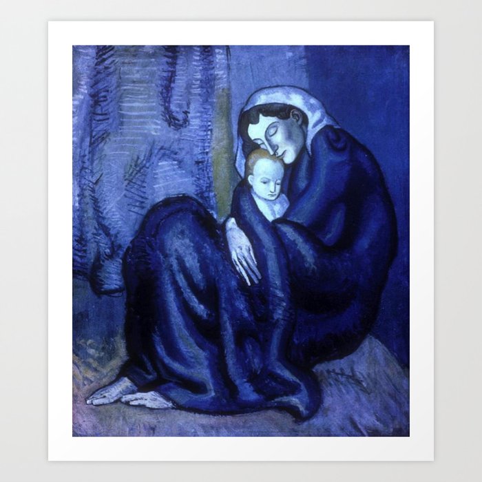 Pablo - Mother and child blue period still life oil on canvas portrait painting Art Print by Atlantic Coast Arts and Paintings | Society6
