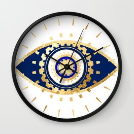 evil eye times 3 navy on white Wall Clock