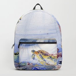 Going Up Sea Turtle Backpack | Goingup, Animal, Children, Water, Cute, Dormitory, Nature, Tropical, Art, Nautical 