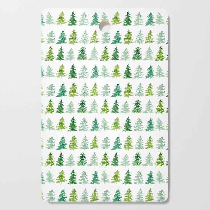 Watercolor Evergreen Tree Pattern Cutting Board