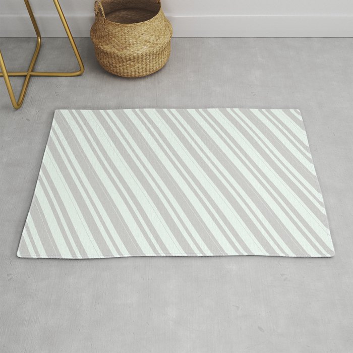 Mint Cream and Light Gray Colored Stripes/Lines Pattern Rug