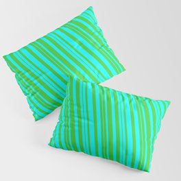 [ Thumbnail: Cyan & Lime Green Colored Lined Pattern Pillow Sham ]