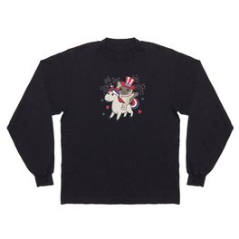 Cat With Unicorn For Fourth Of July Fireworks Long Sleeve T-shirt