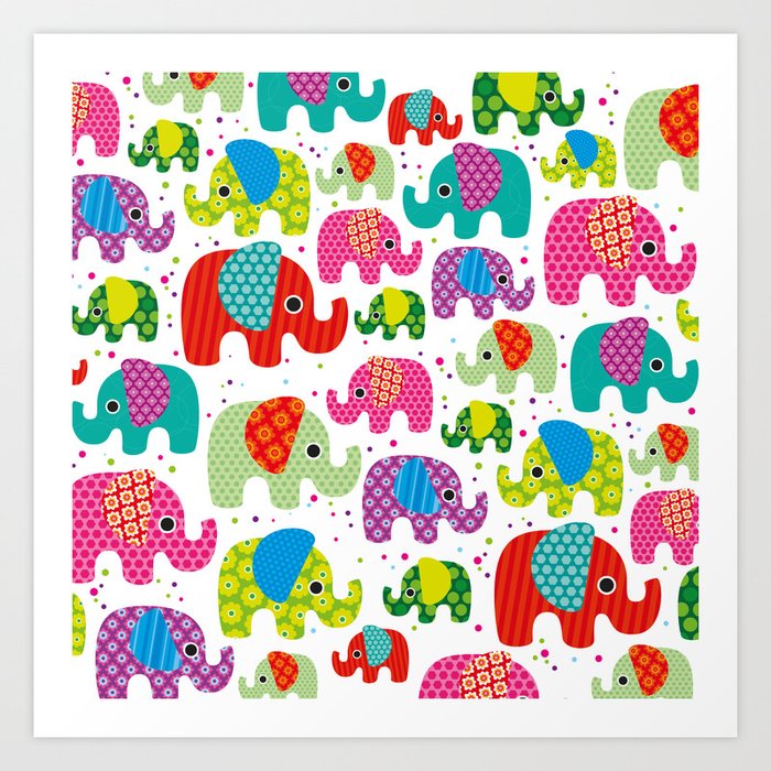 Colorful India Elephant Kids Illustration Pattern Art Print By Littlesmilemakersstudio Society6