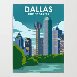 Dallas Texas Vintage Minimal City Skyline Travel Poster Poster
