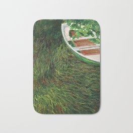 Claude Monet - La barque (new color editing) Bath Mat | Painting, Whitegreen, Claudemonet, Mural, Rowboat, Greengrass, Impressionism, Largeprint, Weed, Oil 