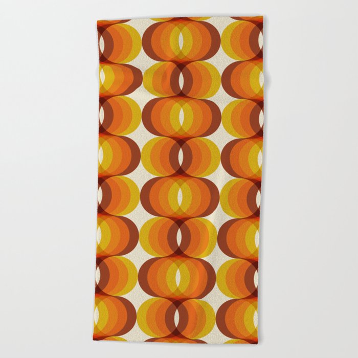 Orange, Brown, and Ivory Retro 1960s Wavy Pattern Beach Towel