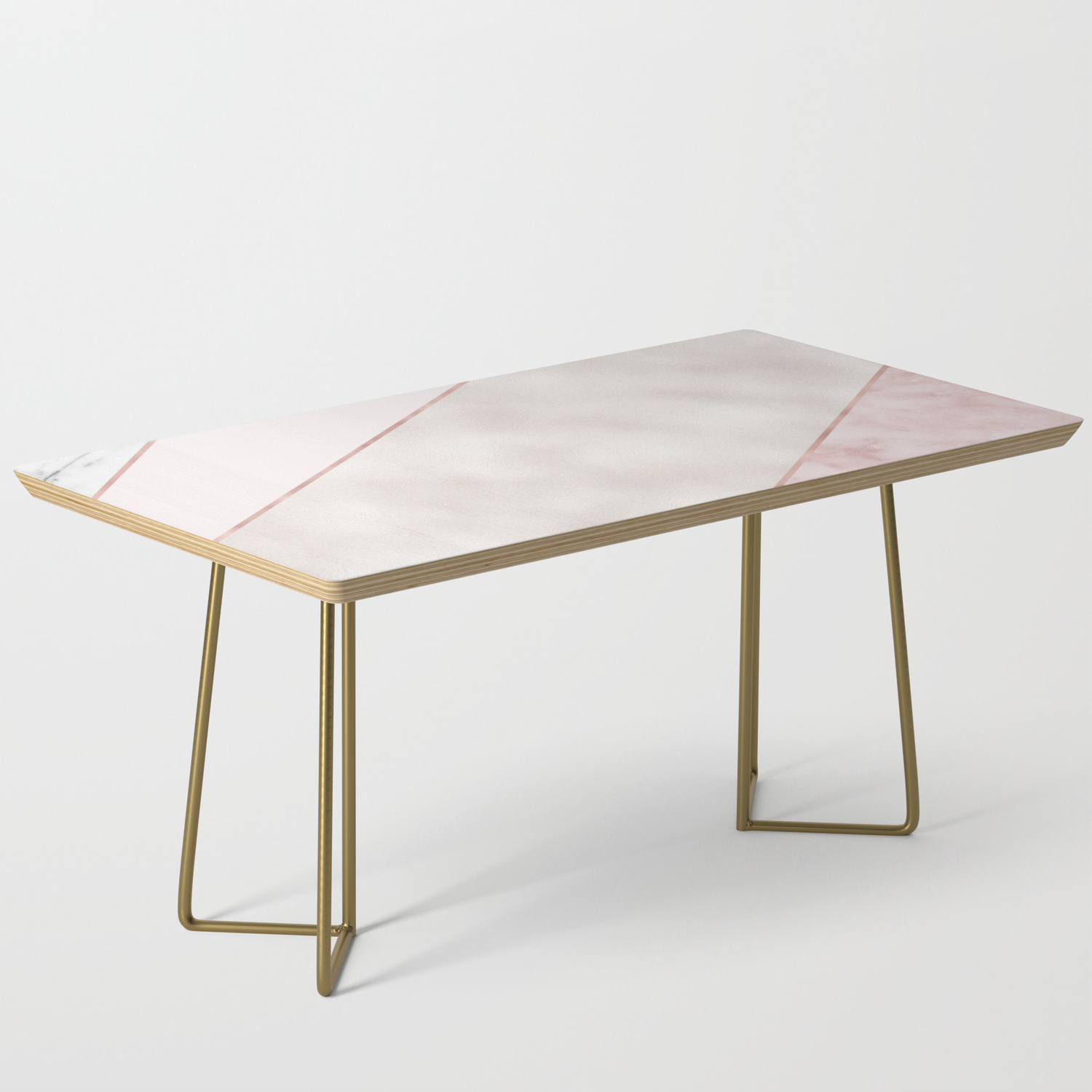 spliced mixed pink marble and rose gold coffee table by marbleco
