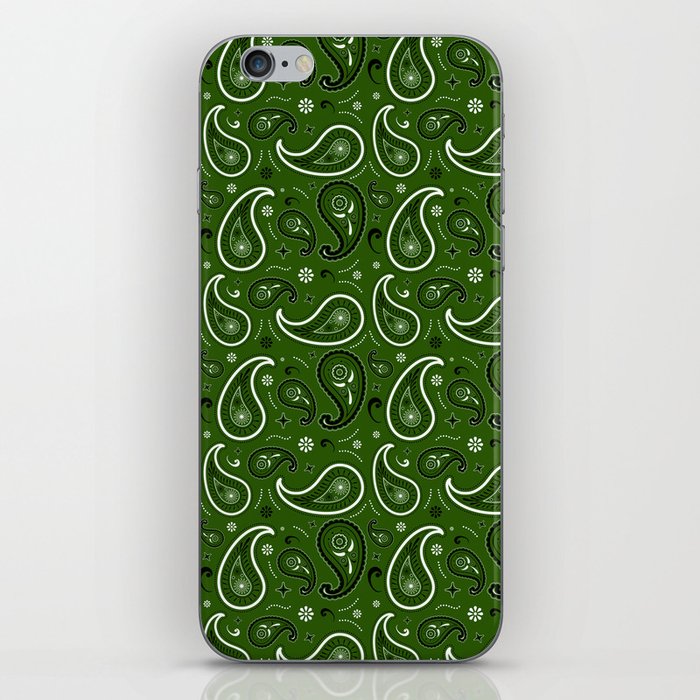 Black and White Paisley Pattern on Green Background iPhone Skin