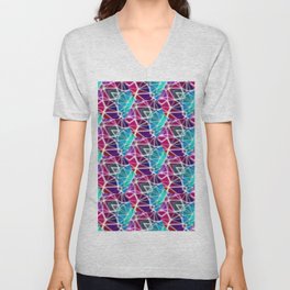 purple and blue watercolor pattern V Neck T Shirt