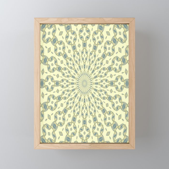 Radial Pattern In Blue and Pale Yellow On White Framed Mini Art Print
