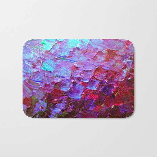 MERMAID SCALES - Colorful Ombre Abstract Acrylic Impasto Painting Violet Purple Plum Ocean Waves Art Bath Mat