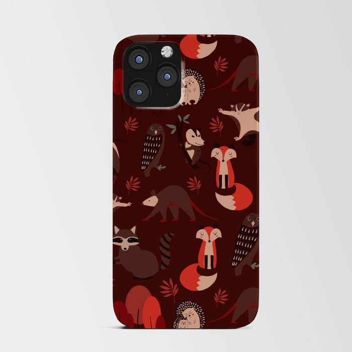 Woodland Nocturnal Animals Red iPhone Card Case