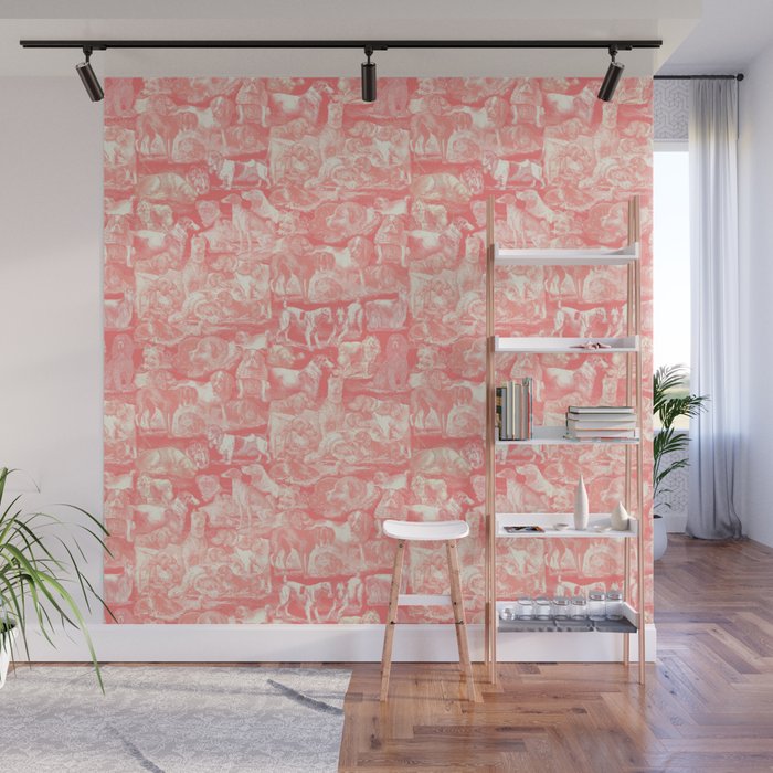 OVER 20 DOG BREEDS KENNEL - Pink Coral Wall Mural