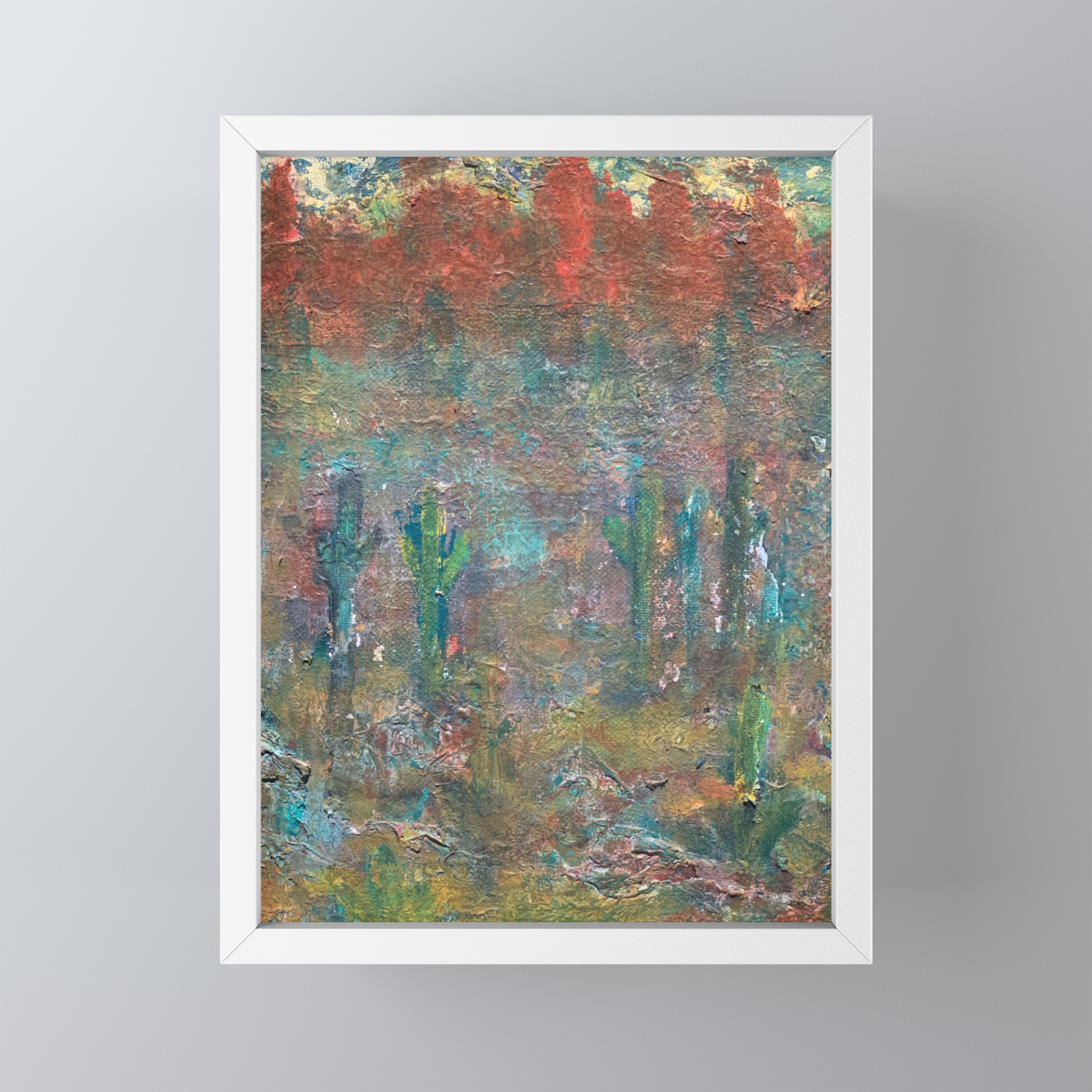 Abstract Cactus Red Mountains Framed Mini Art Print By