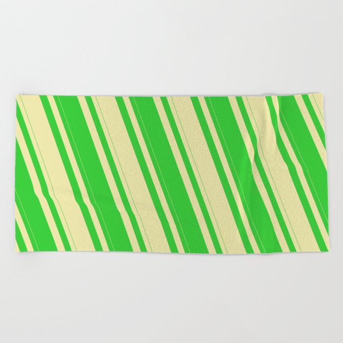 Lime Green and Pale Goldenrod Colored Stripes Pattern Beach Towel