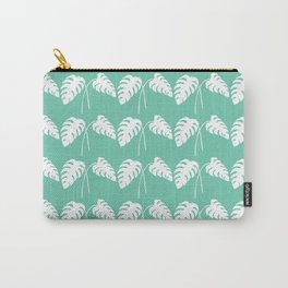 White Monstera Leaf Watercolor on Teal Carry-All Pouch