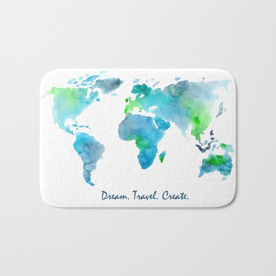 Dream. Travel. Create. || watercolor Bath Mat