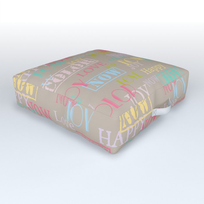 Enjoy The Colors - Colorful typography modern abstract pattern on taupe background Outdoor Floor Cushion