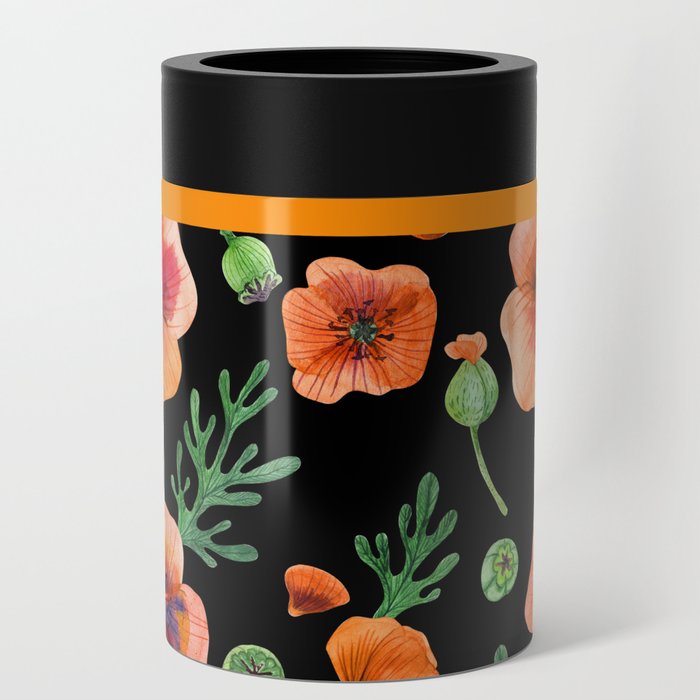 Orange & Black W/ Green Floral Pattern Can Cooler