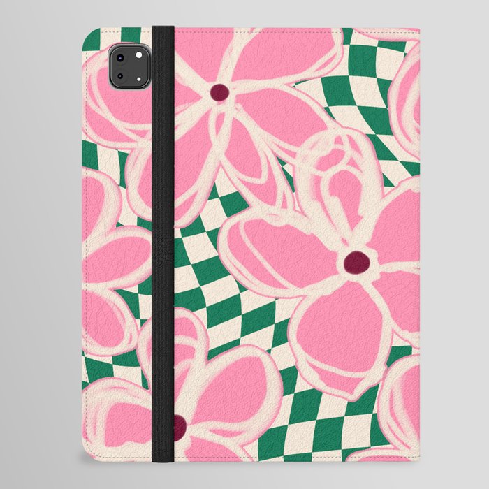 At The Floral Market - Pink Flowers over Swirled Gingham Checks  iPad Folio Case