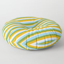 [ Thumbnail: Sky Blue, Green, Orange, and Lavender Colored Lines Pattern Floor Pillow ]