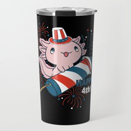 Happy 4th Cute Axolotl With Fireworks America Travel Mug