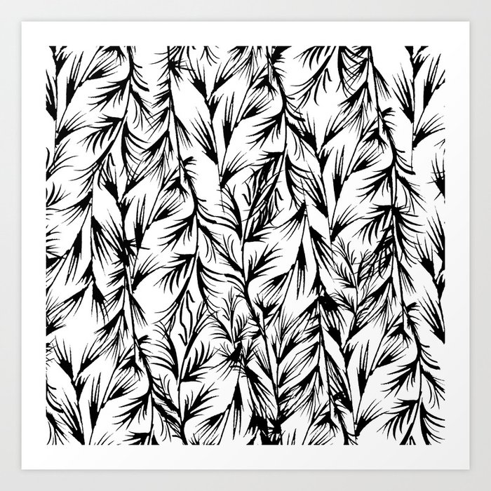 Tropical Black White Floral Leaves Pattern Art Print By Pink Water Society6