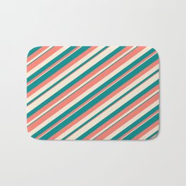 [ Thumbnail: Salmon, Beige & Dark Cyan Colored Pattern of Stripes Bath Mat ]