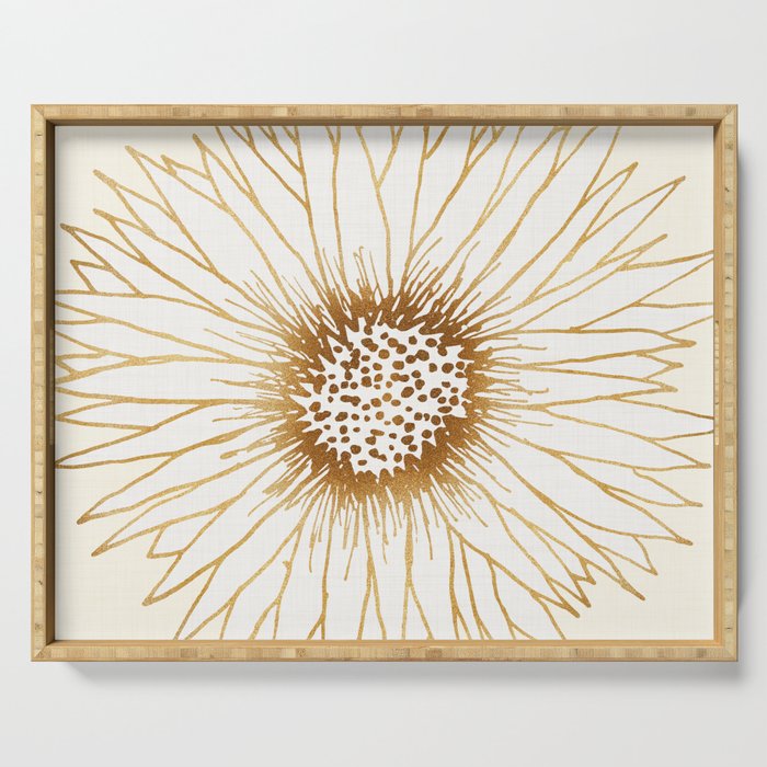 Gold Sunflower Drawing Serving Tray