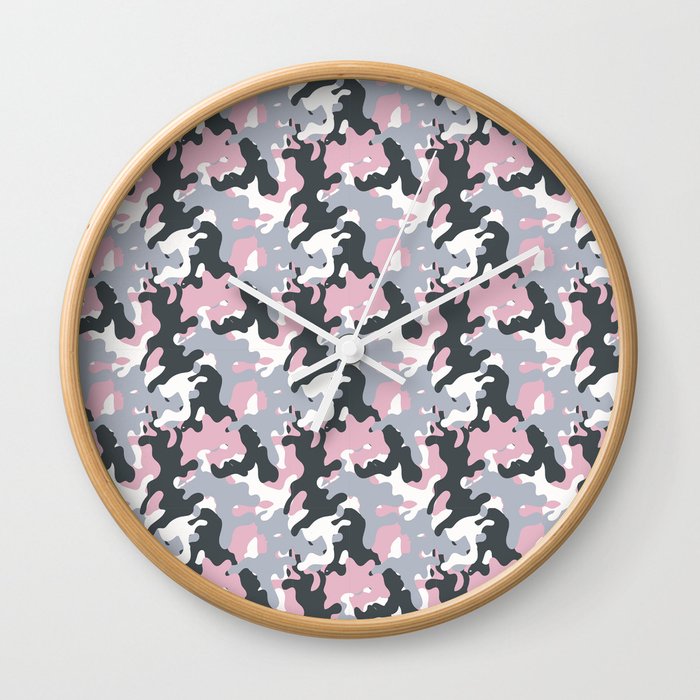 Pink and grey abstract Army camouflage Pattern  Wall Clock