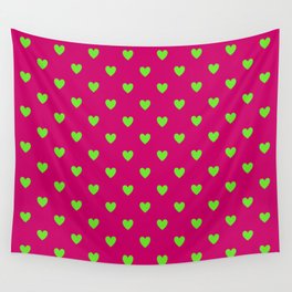 Hearts All Over - lime on fuchsia Wall Tapestry