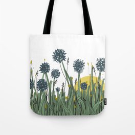 Wildflower Meadow Sunrise - Aster Allium Wheat Grass Loose Sketchy Drawing Tote Bag
