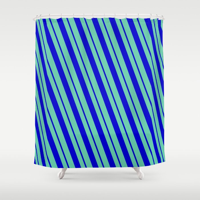 Aquamarine and Blue Colored Pattern of Stripes Shower Curtain