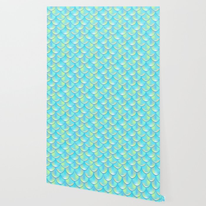 Turquoise Blue Mermaid Pattern Holographic Fish Scale Print