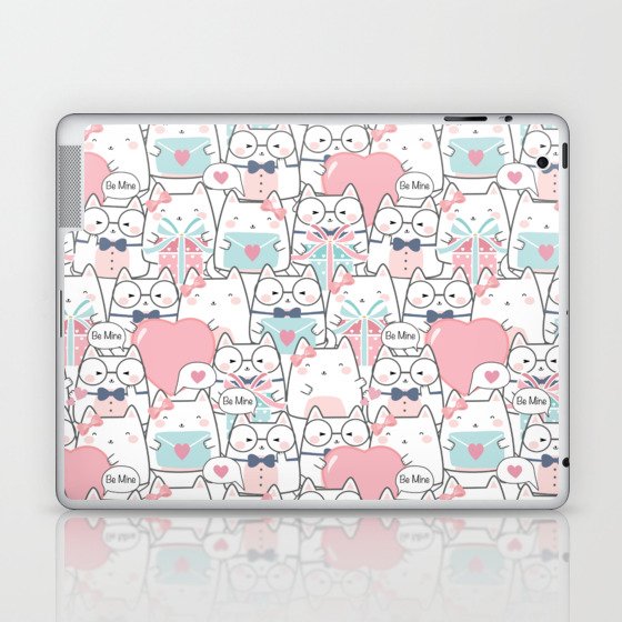 Cute Kawaii Cats with Hearts Laptop & iPad Skin