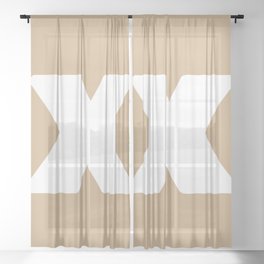 x (White & Tan Letter) Sheer Curtain