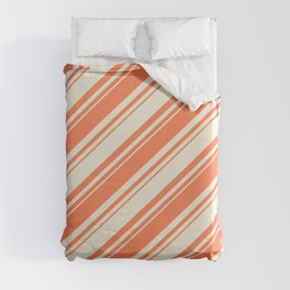 [ Thumbnail: Coral and Beige Colored Lined/Striped Pattern Duvet Cover ]