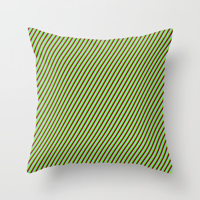 Dark Red, Sky Blue, and Green Colored Lines Pattern Throw Pillow