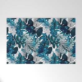 tropical foliage blue ink Welcome Mat