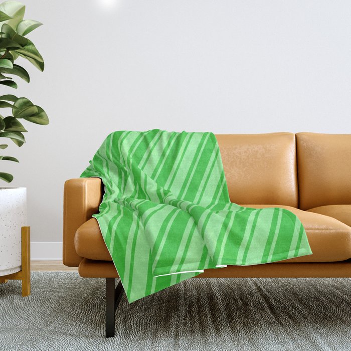 Green and Lime Green Colored Lined/Striped Pattern Throw Blanket