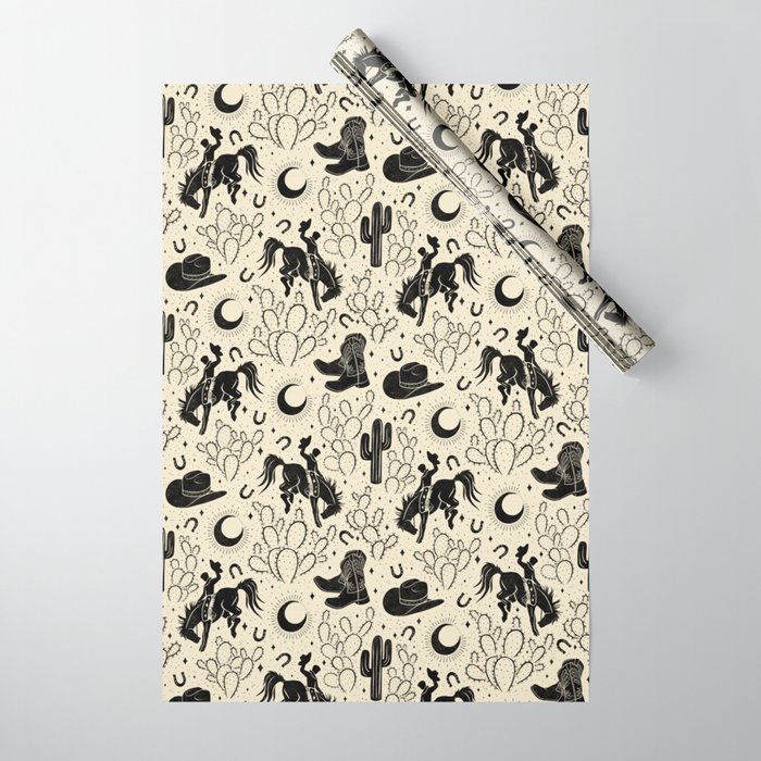Cowboys and Cacti - cream and black Wrapping Paper