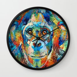 Colorful Chimp Monkey Art by Sharon Cummings Wall Clock