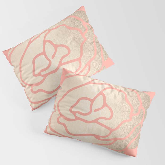 Rose White Gold Sands on Salmon Pink Pillow Sham