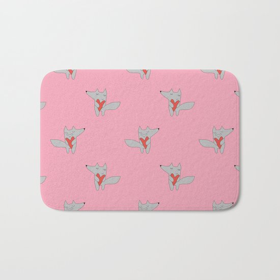 Fox in love pink Bath Mat